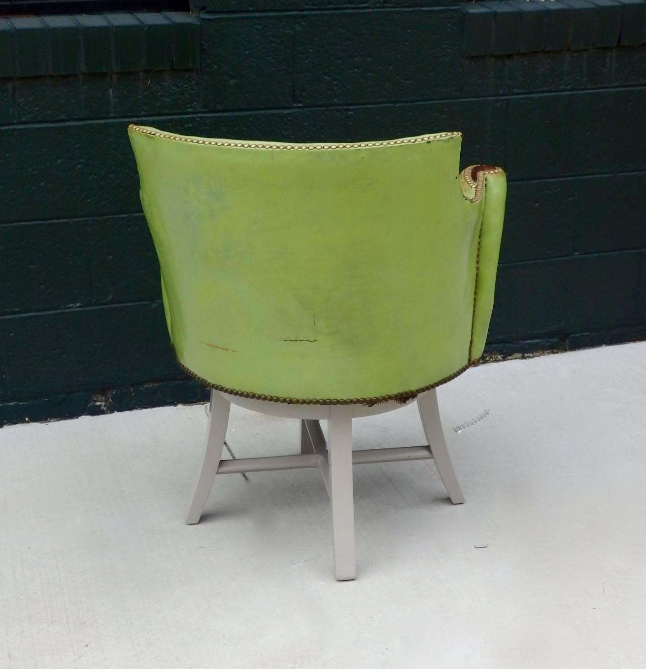 Mid-20th Century Worn Apple Green Art Deco Swivel Chair