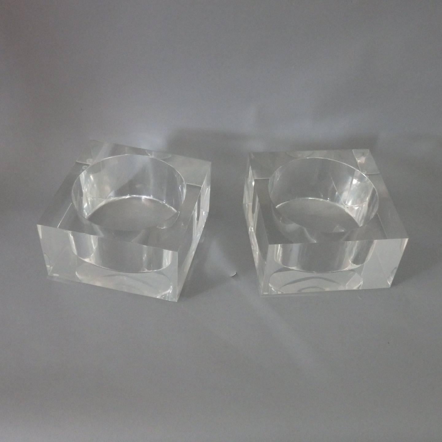 Mid-Century Modern Pair of Acrylic Lucite Bottle Coasters