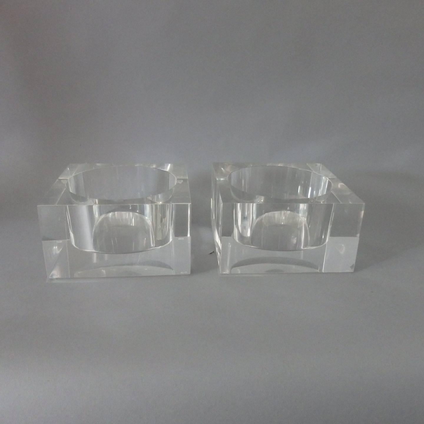 Pair of Ritts style clear Lucite or acrylic wine bottle coasters. Excellent condition.