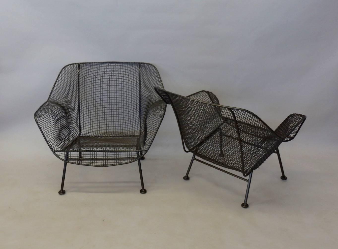 Powder-Coated Pair of Bronze Finish Woodard Wrought Iron Lounge Chairs
