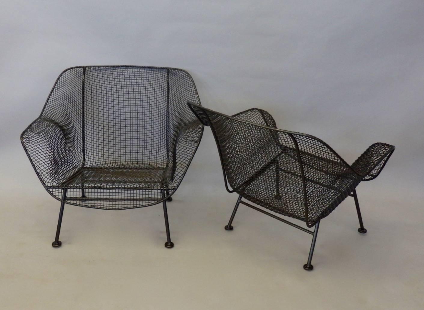 American Pair of Bronze Finish Woodard Wrought Iron Lounge Chairs