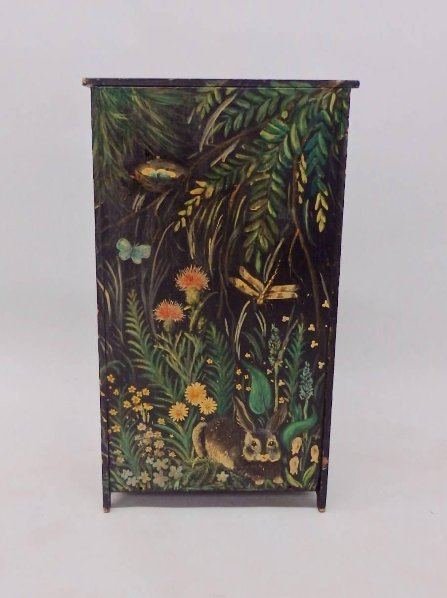 Hand-Crafted Diminutive Hand-Painted Folk Art Cabinet