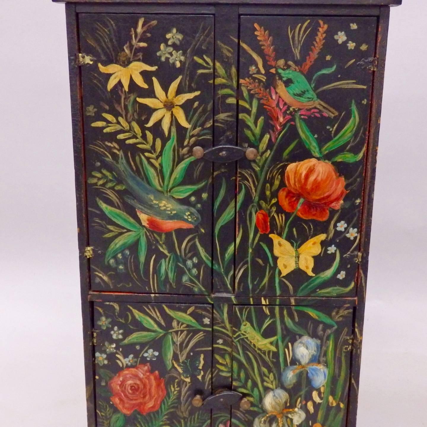 Diminutive Hand-Painted Folk Art Cabinet 1