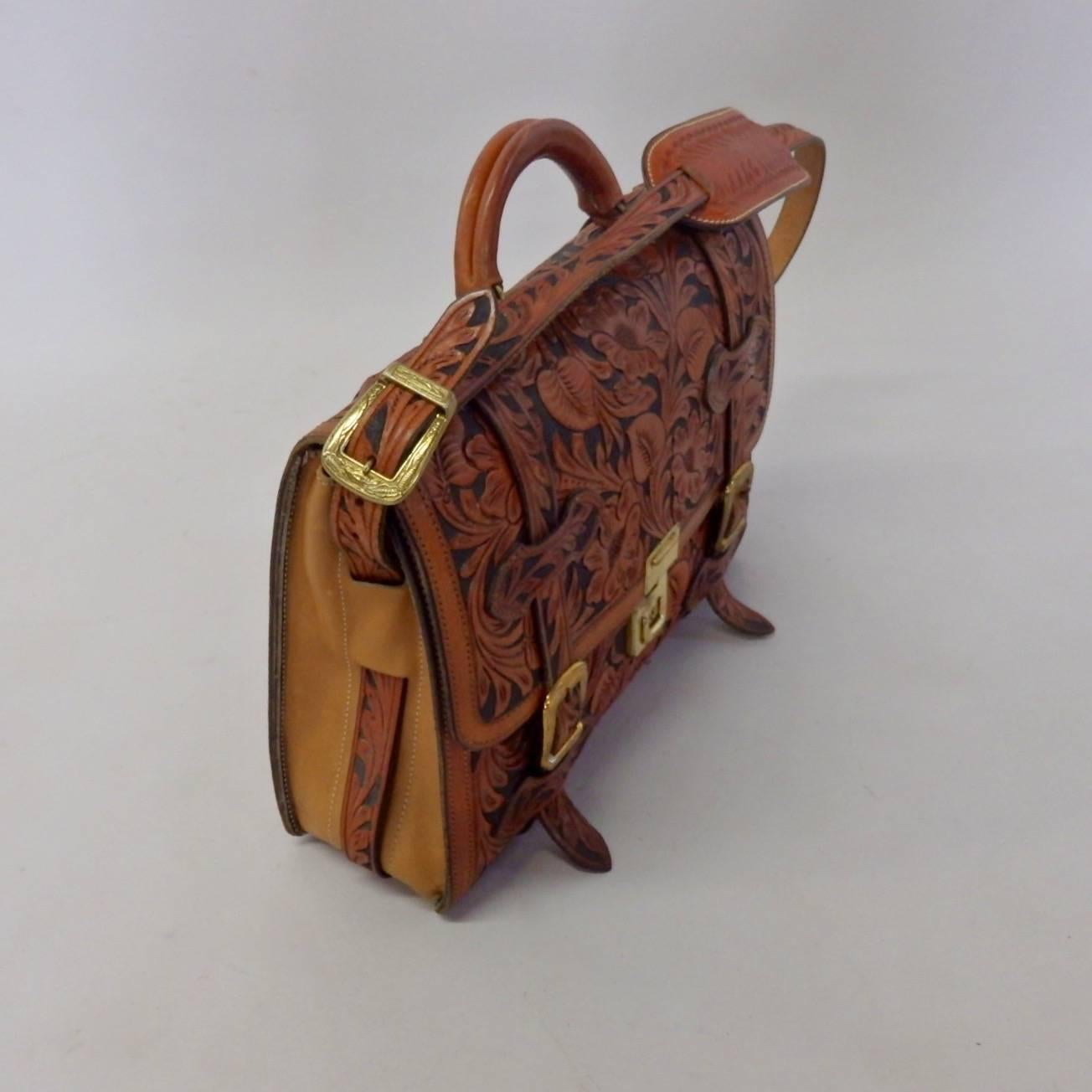 Country Outstanding Tooled Leather Briefcase by Alfonso Gun and Holster Hollywood