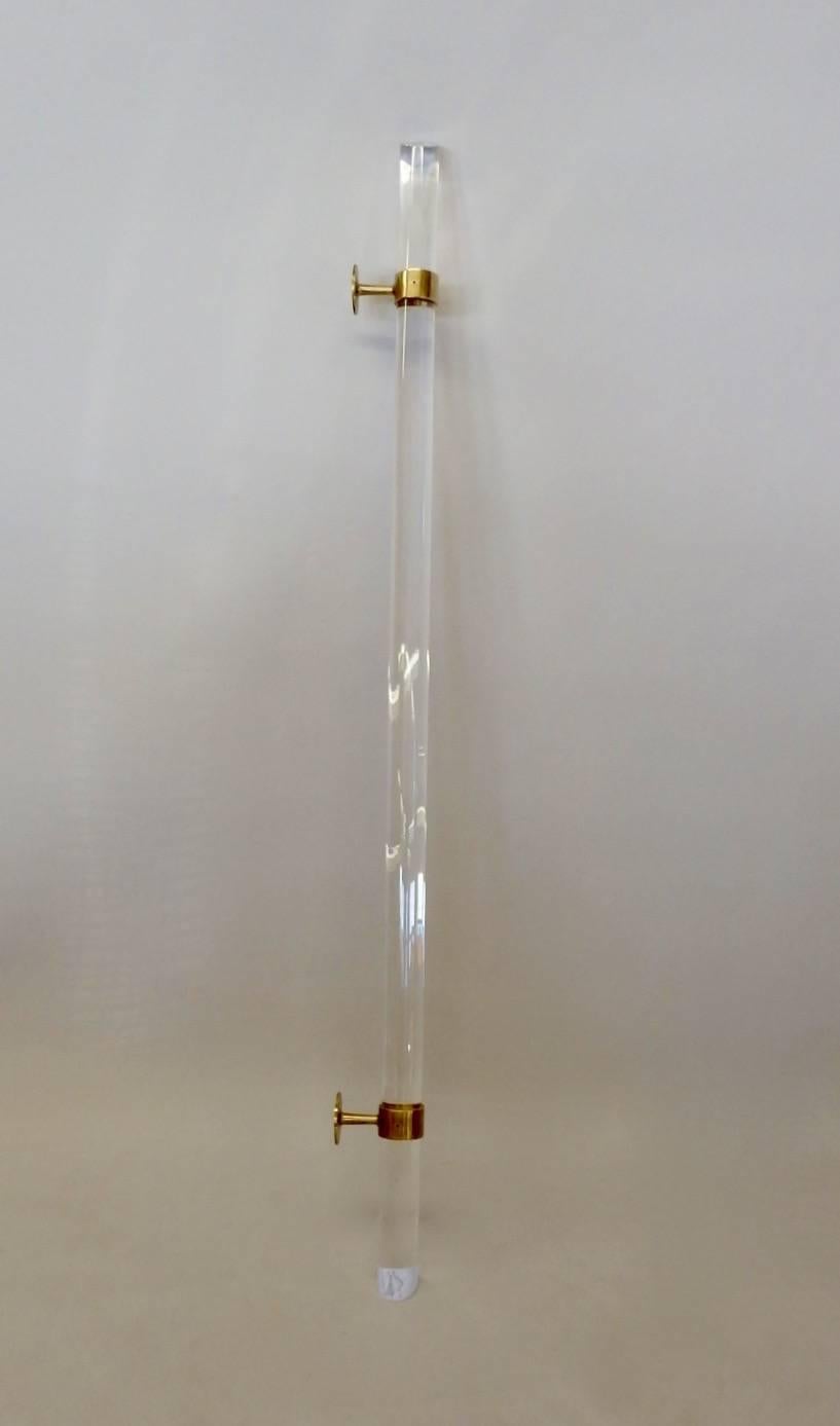 Polished Pair of Brass-Mounted Lucite Rails