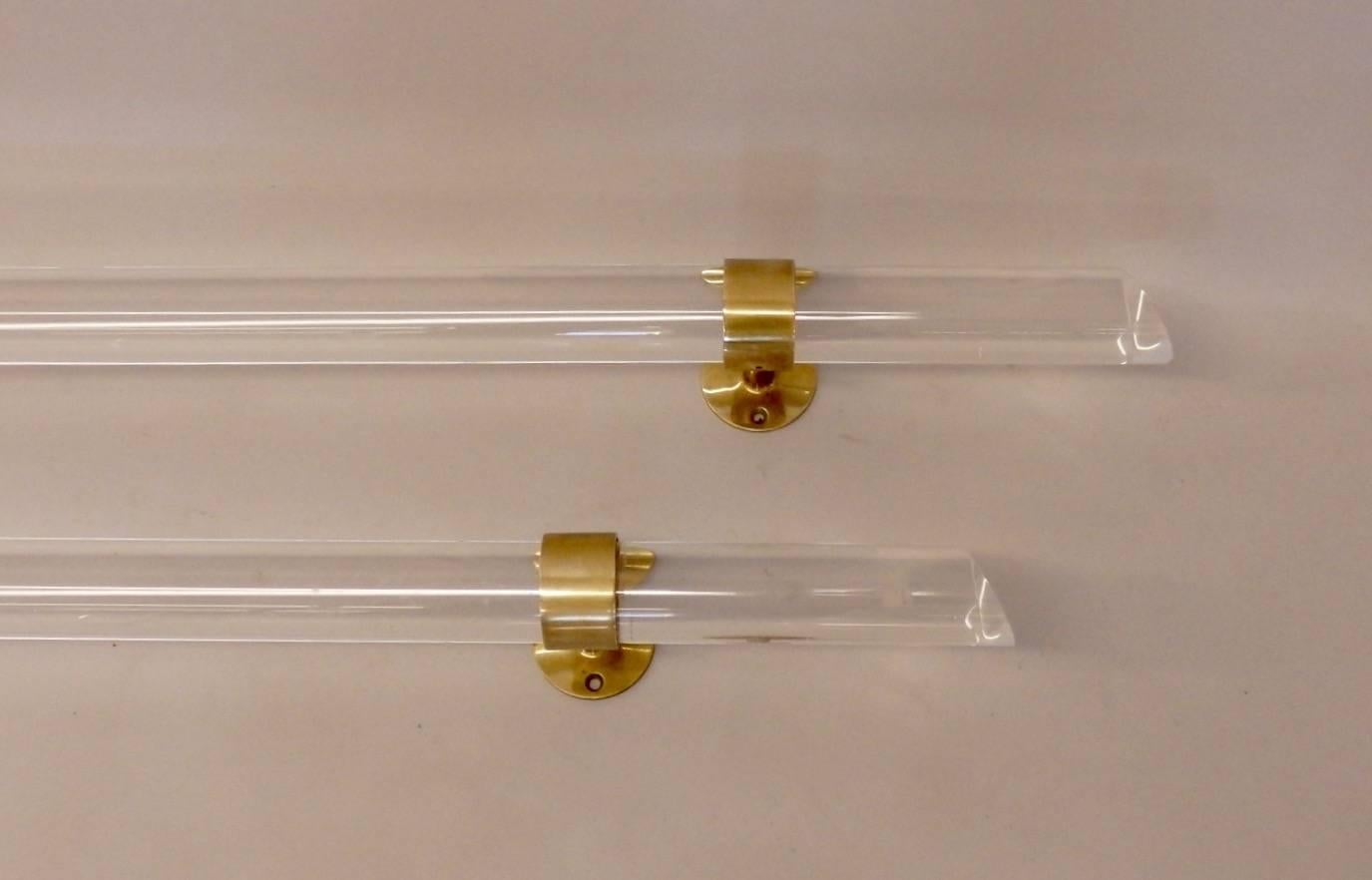 American Pair of Brass-Mounted Lucite Rails