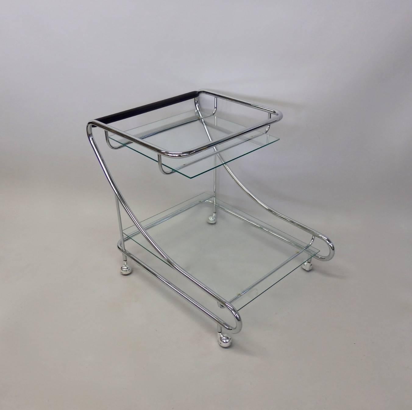 Mid-Century Modern Art Deco Styled Chrome with Glass Drinks Cart For Sale