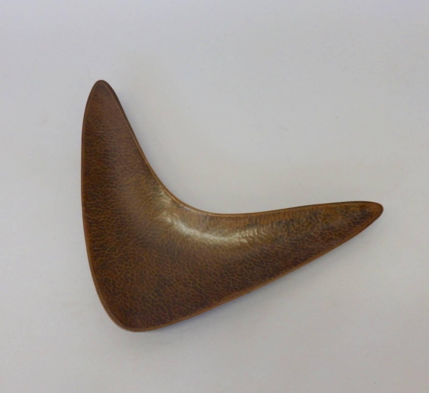 American Well Crafted Hammered Copper Boomerang Dish Signed LE For Sale