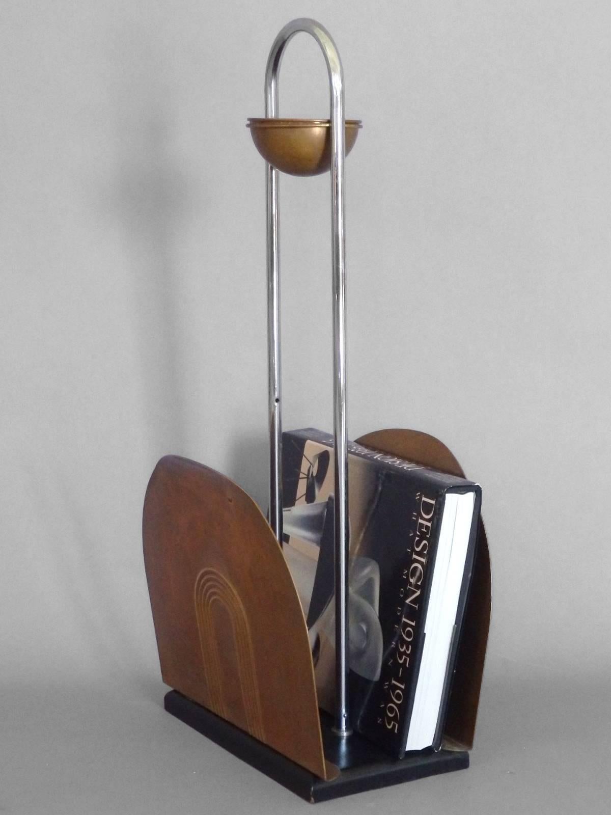 American Copper with Chrome Steel Art Deco Moderne Magazine Smoke Stand