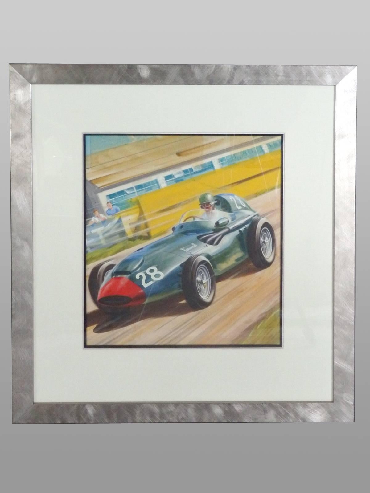 American Set of Three 1960s Themed Race Car Paintings For Sale
