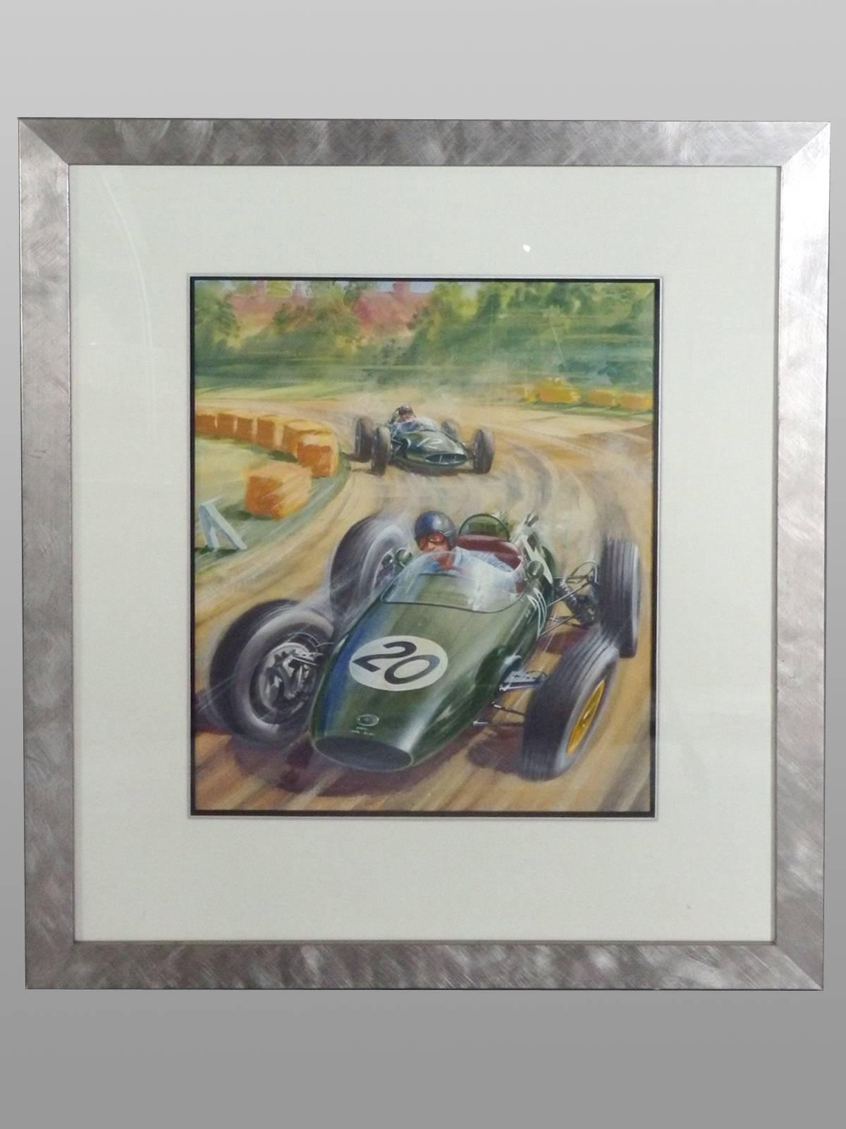 Set of Three 1960s Themed Race Car Paintings In Excellent Condition For Sale In Ferndale, MI