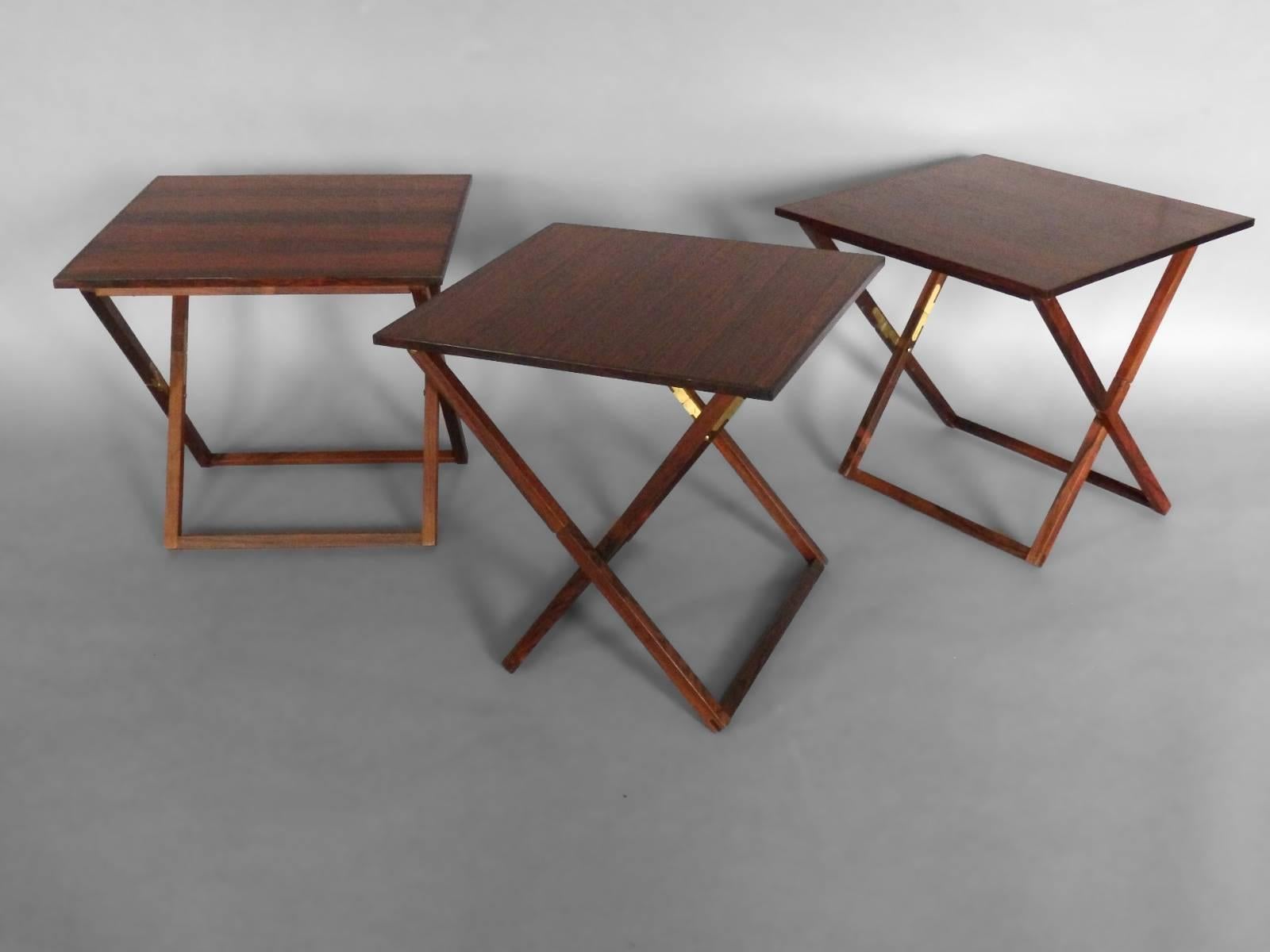 Mid-Century Modern Nicely Styled Finely Crafted Nest of Rosewood Campaign Style Tables For Sale