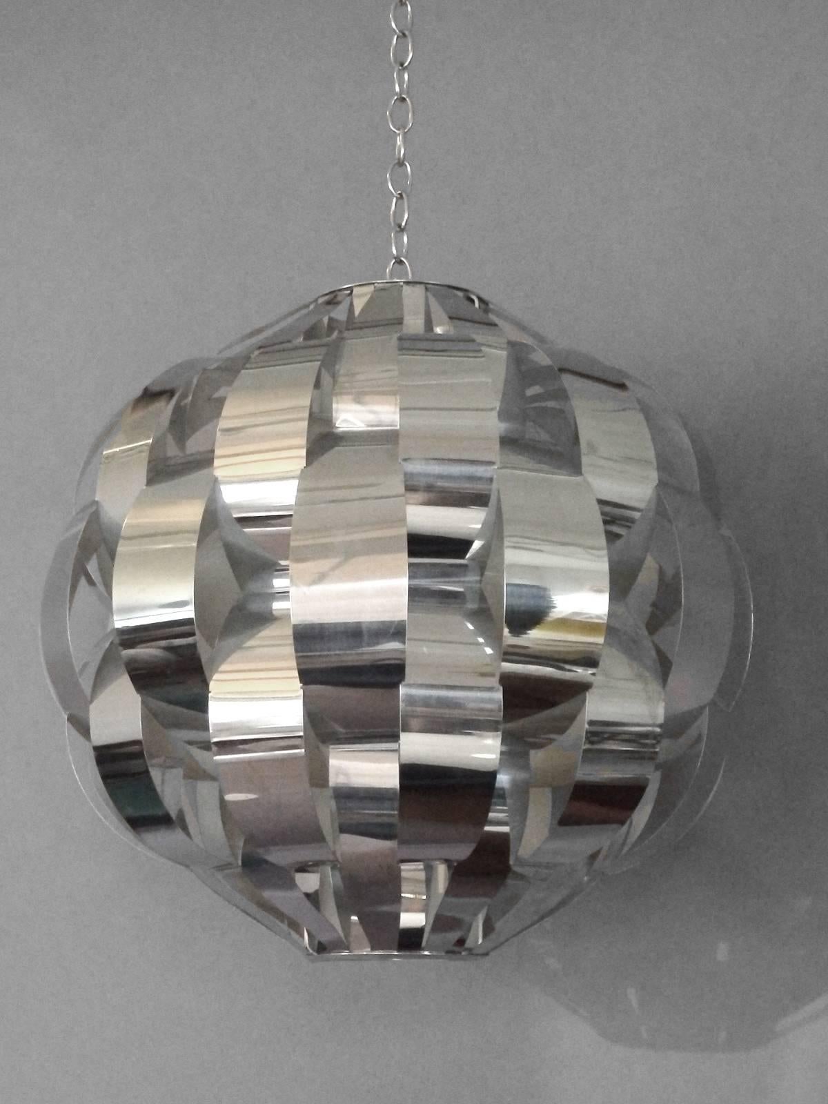 Large woven chrome hanging pendant entry lamp, a hanging jewel.
