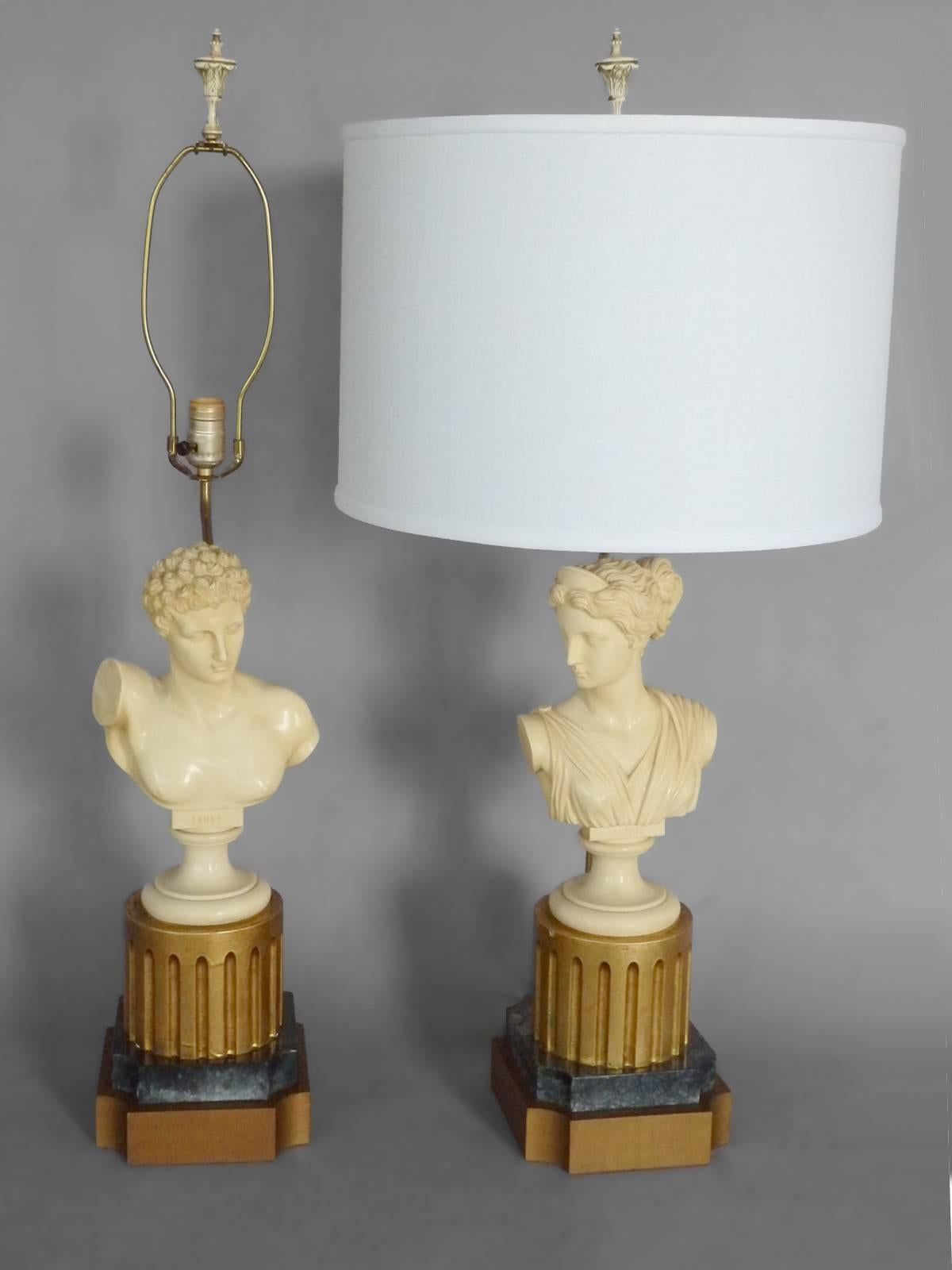 Pair of Greek god bust table lamps. Safran Glucksman Co.