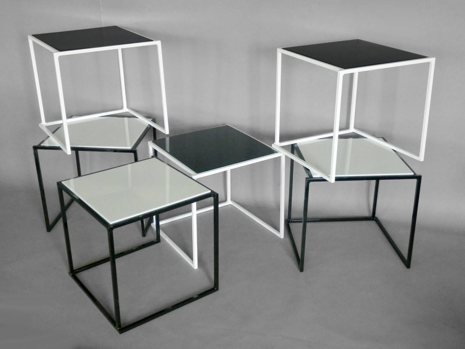 Nest of six steel cube in door - out door side tables, unknown studio production.