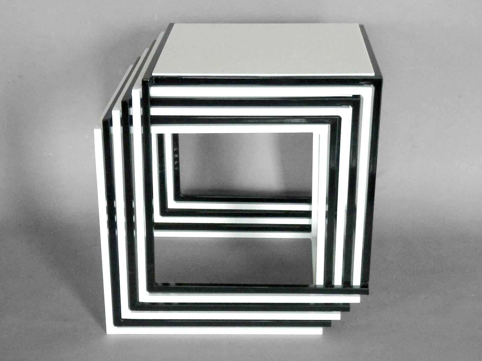 Mid-Century Modern Nest of Six Steel Cube in Door - Out Door Side Tables