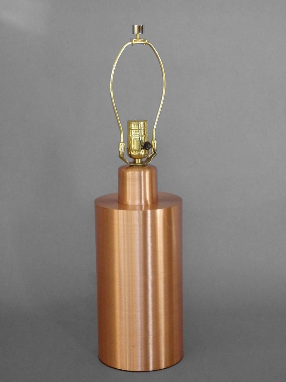 Art Deco Machine Age Spun Copper Table Lamp in the Style of Russell Wright . Shade not included .