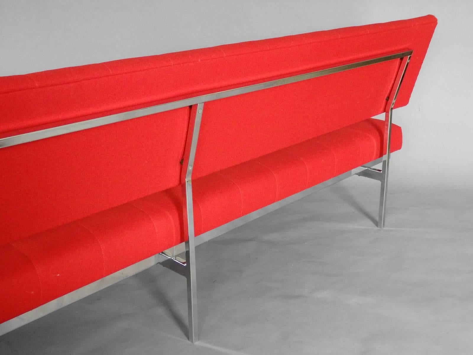 Spectacular chrome frame red Knoll sofa by Florence Knoll for Knoll.