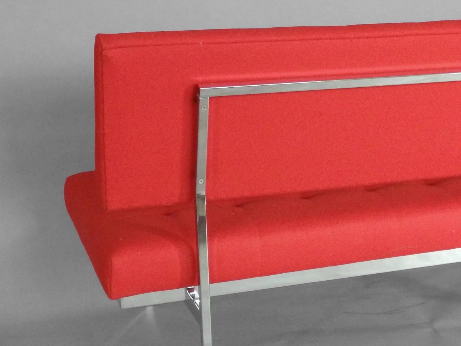 Mid-Century Modern Spectacular Chrome Frame Red Knoll Sofa