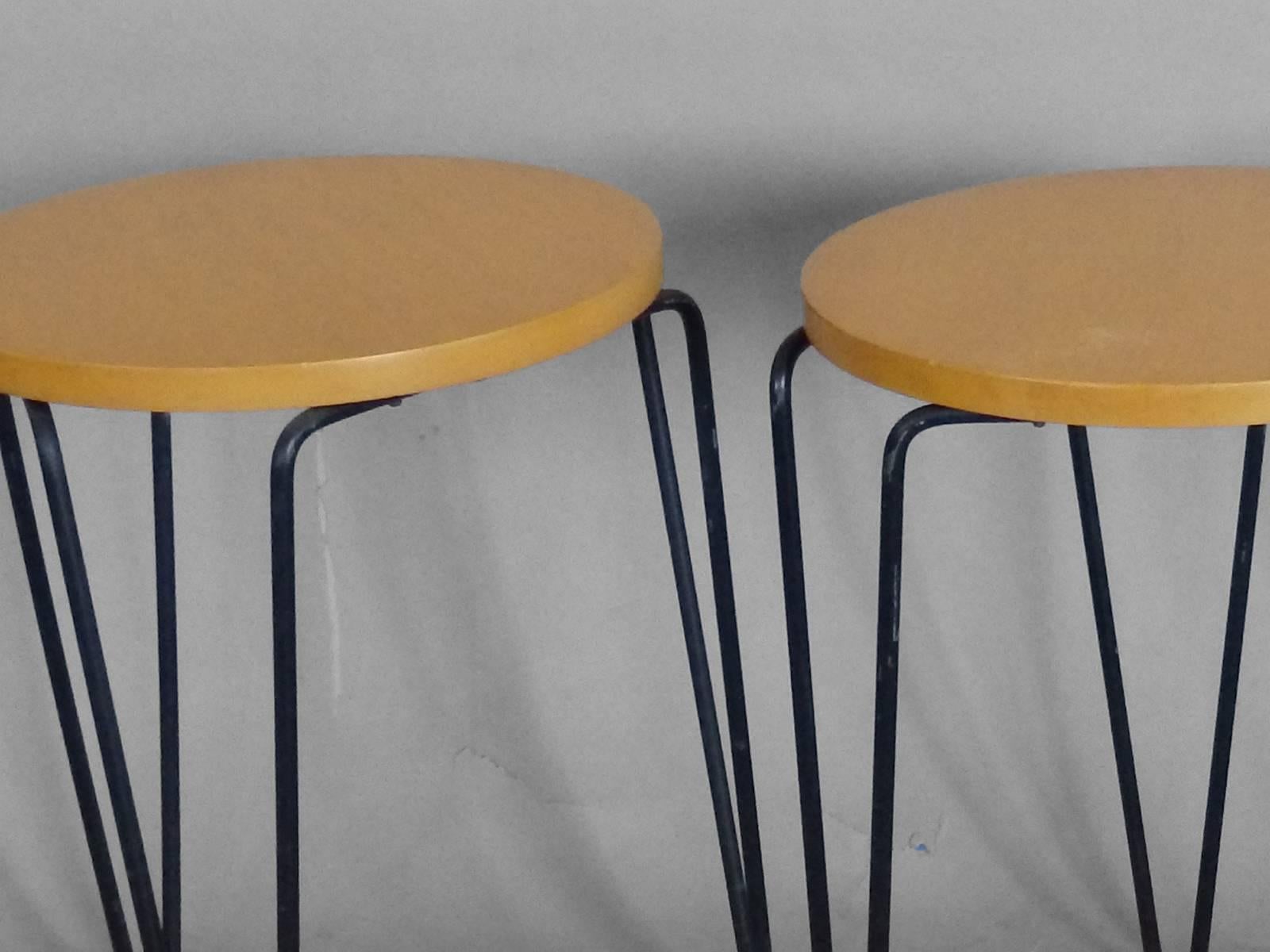 American Nest of Three Florence Knoll Wrought Iron Base Stools