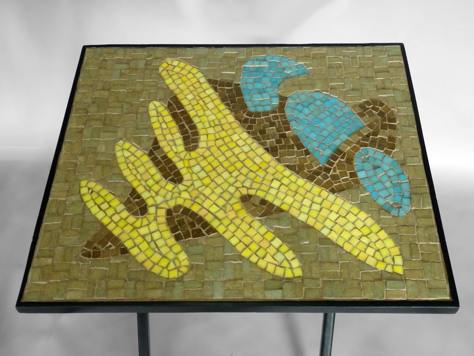 Italian Pair of Organic Design Mosaic Glass Tile Top Fold Up Tables