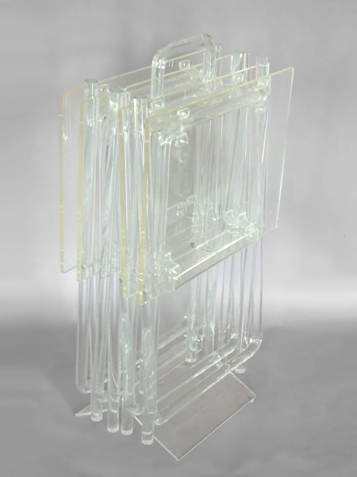 American Nest of Four Lucite Folding Tables with Stand