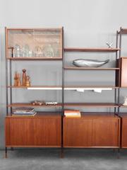 Arne Vodder Attributed Steel Frame Danish Teak Modular Wall Unit Room Divider
