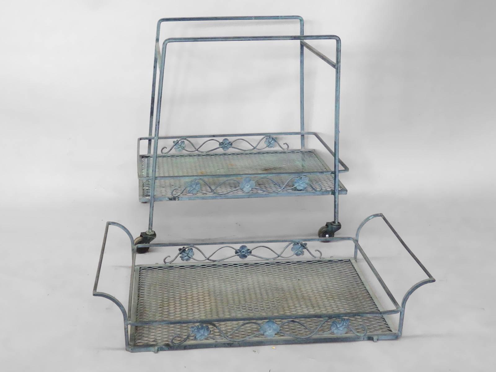 Hollywood Regency Russell Woodard Wrought Iron rolling Drinks Cart with Removable Tray