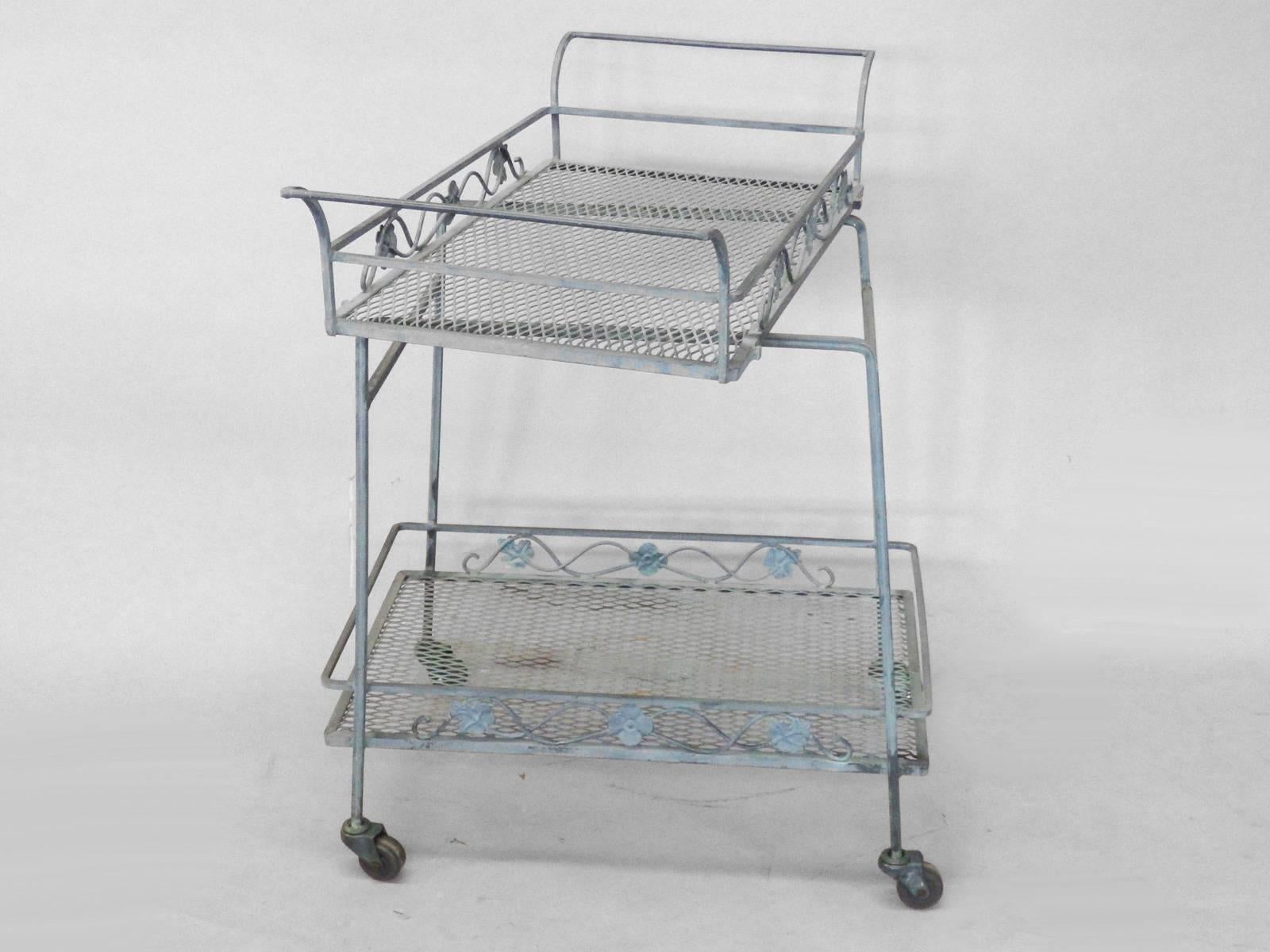 American Russell Woodard Wrought Iron rolling Drinks Cart with Removable Tray