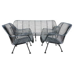 Nicely Restored three piece Woodard sculptura wrought iron couch and chairs
