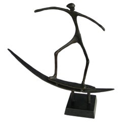 Modernist expressive bronze sculpture on granite of skateboarder