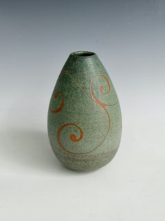 Speckled Hannah Arnup matte green glazed pottery vessel