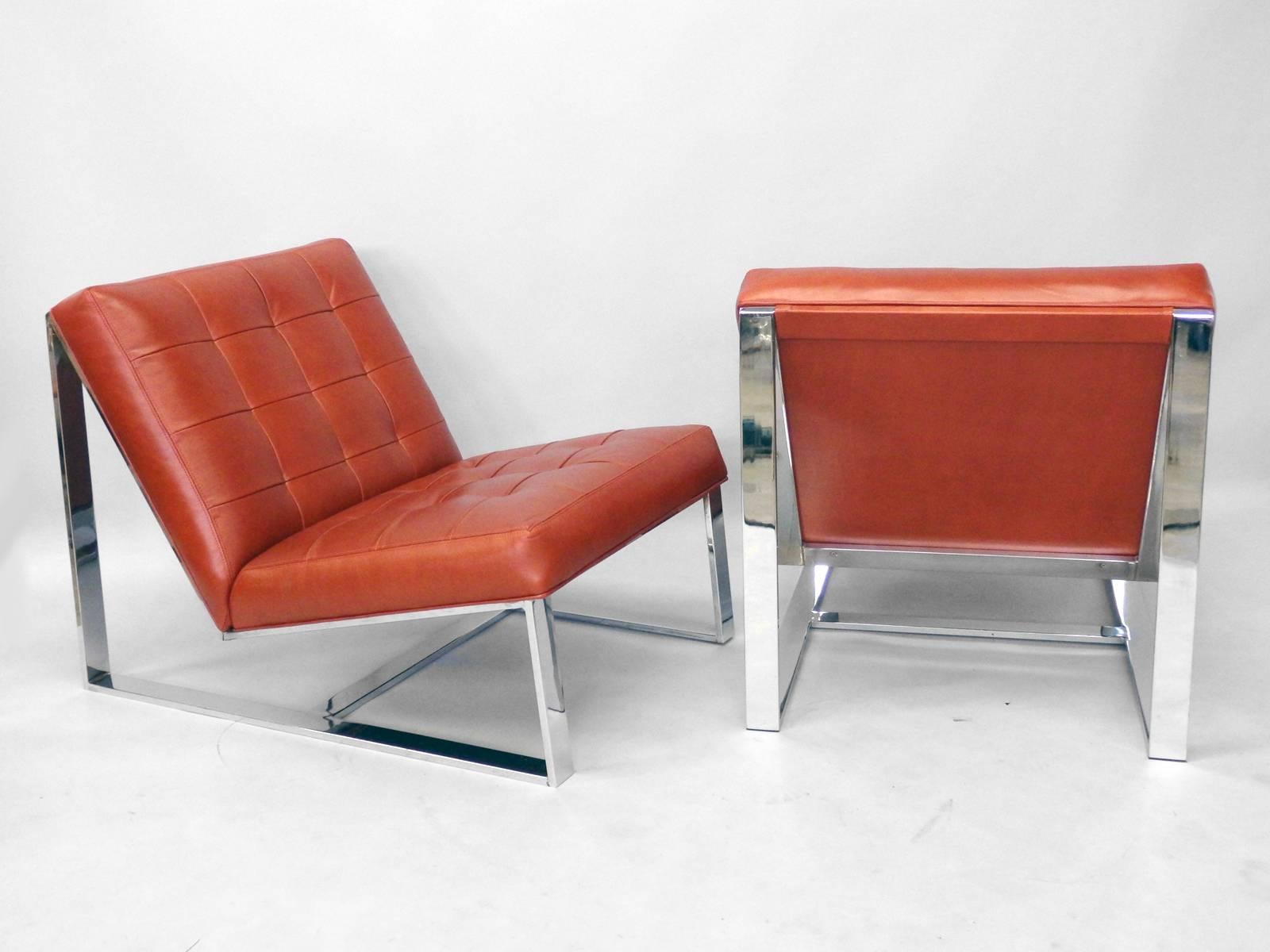 Milo Baughman for Thayer Coggin lounge chairs  recently upholstered in soft supple red leather .
   