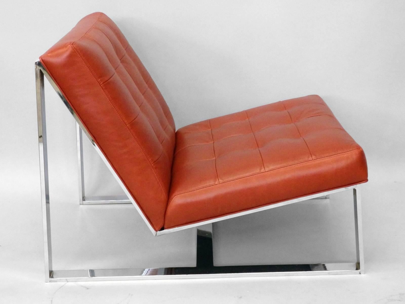 Mid-Century Modern Paire de Milo Baughman en cuir rouge sur bras ouvert chromé  Fauteuils de salon en vente