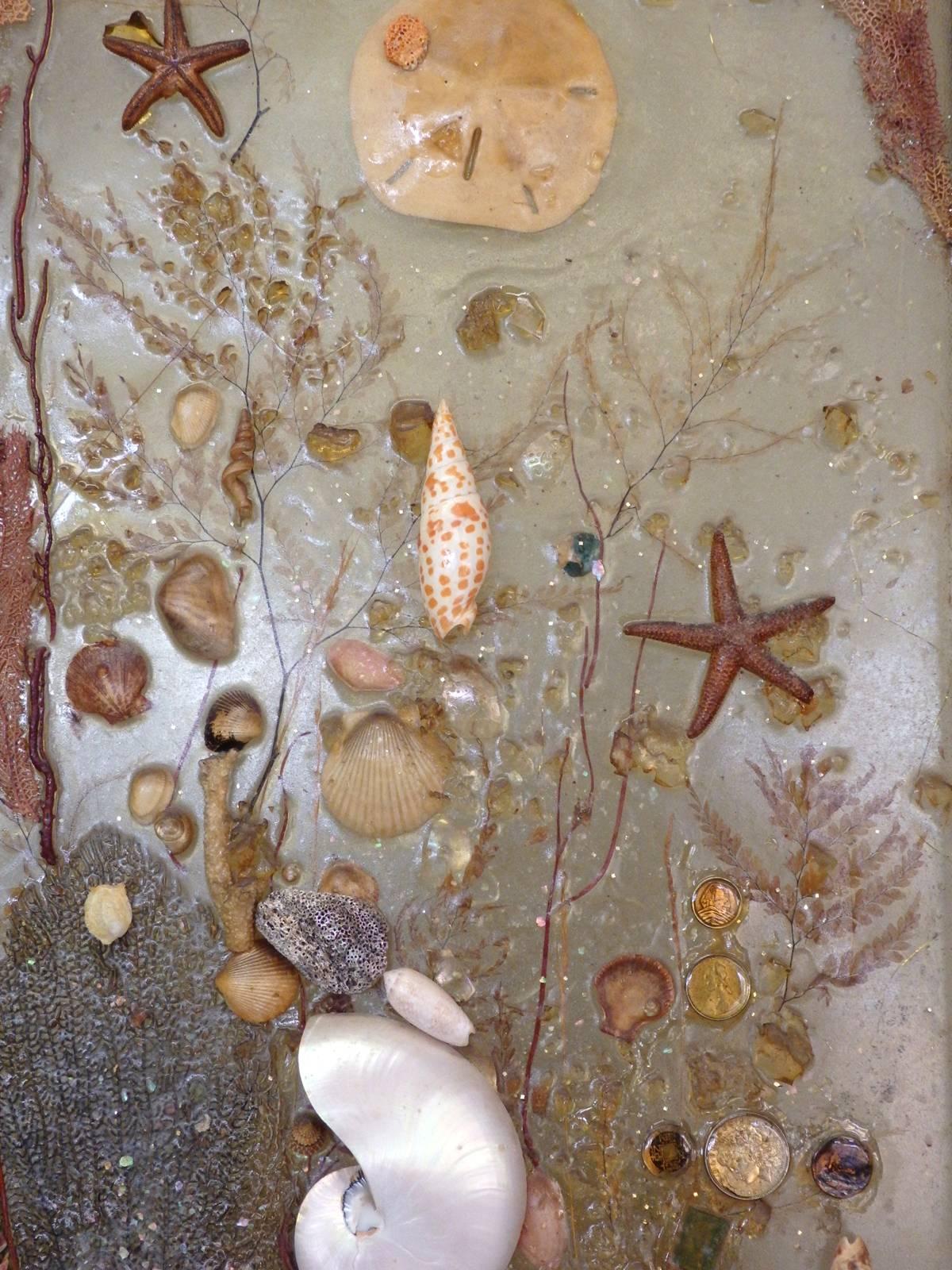 Folk Art Sea Shore Resin Composition Panel In Excellent Condition For Sale In Ferndale, MI