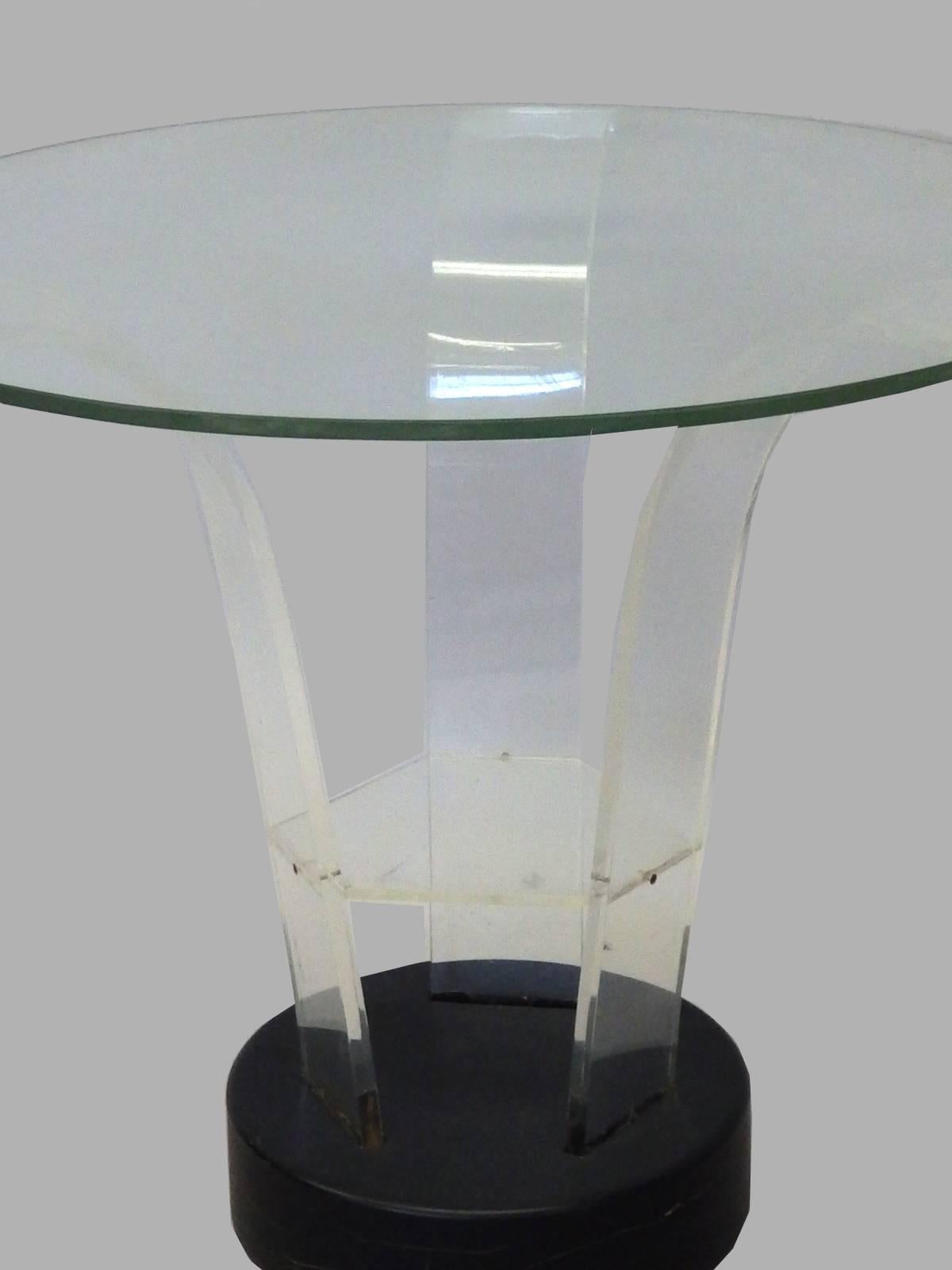 Lucite with glass top Art Deco side table.