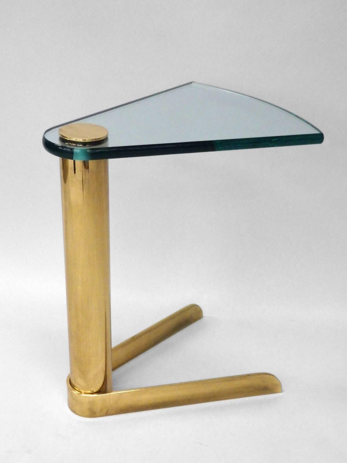 Pace glass wedge on brass occasional table. Pace Collection.