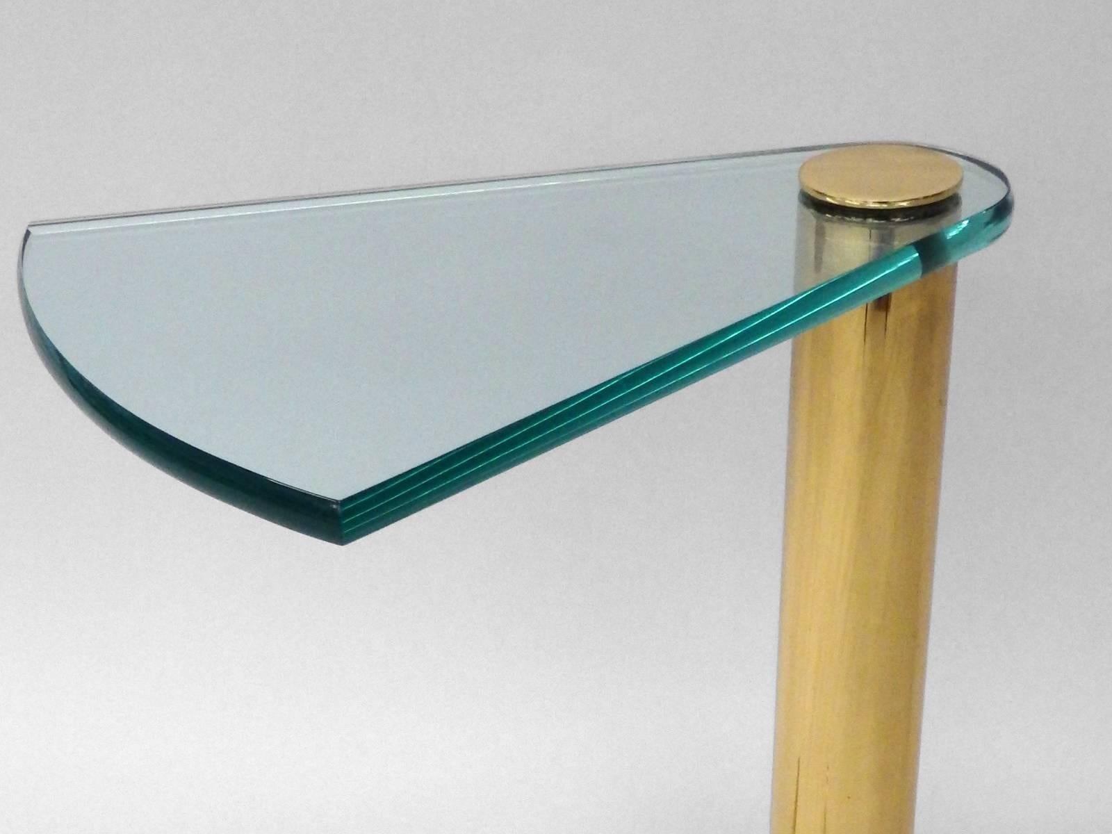 Pace Glass Wedge on Brass Occasional Table In Excellent Condition In Ferndale, MI