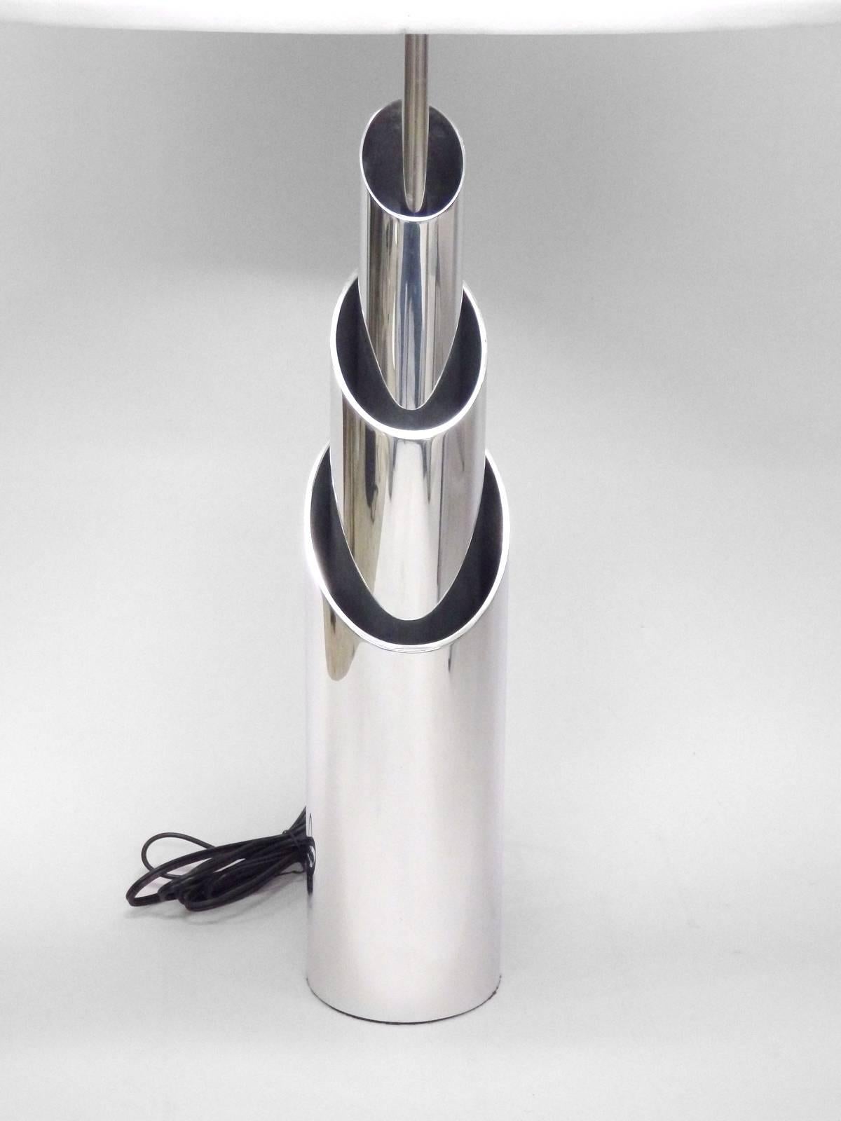 Pair of concentric aluminum tube lamp sculptures attributed to James Prestin.