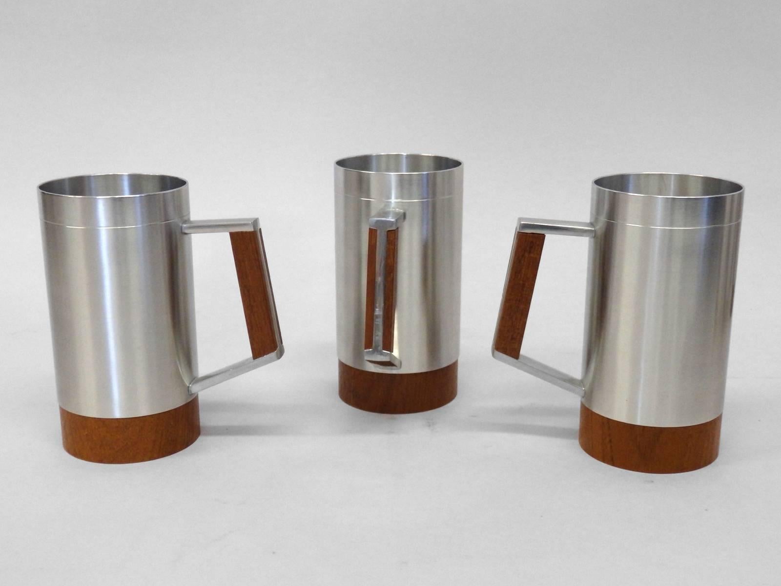 Danish Eight Dansk style Modernist Pewter with Teak Moscow Mule Cups or Mugs For Sale