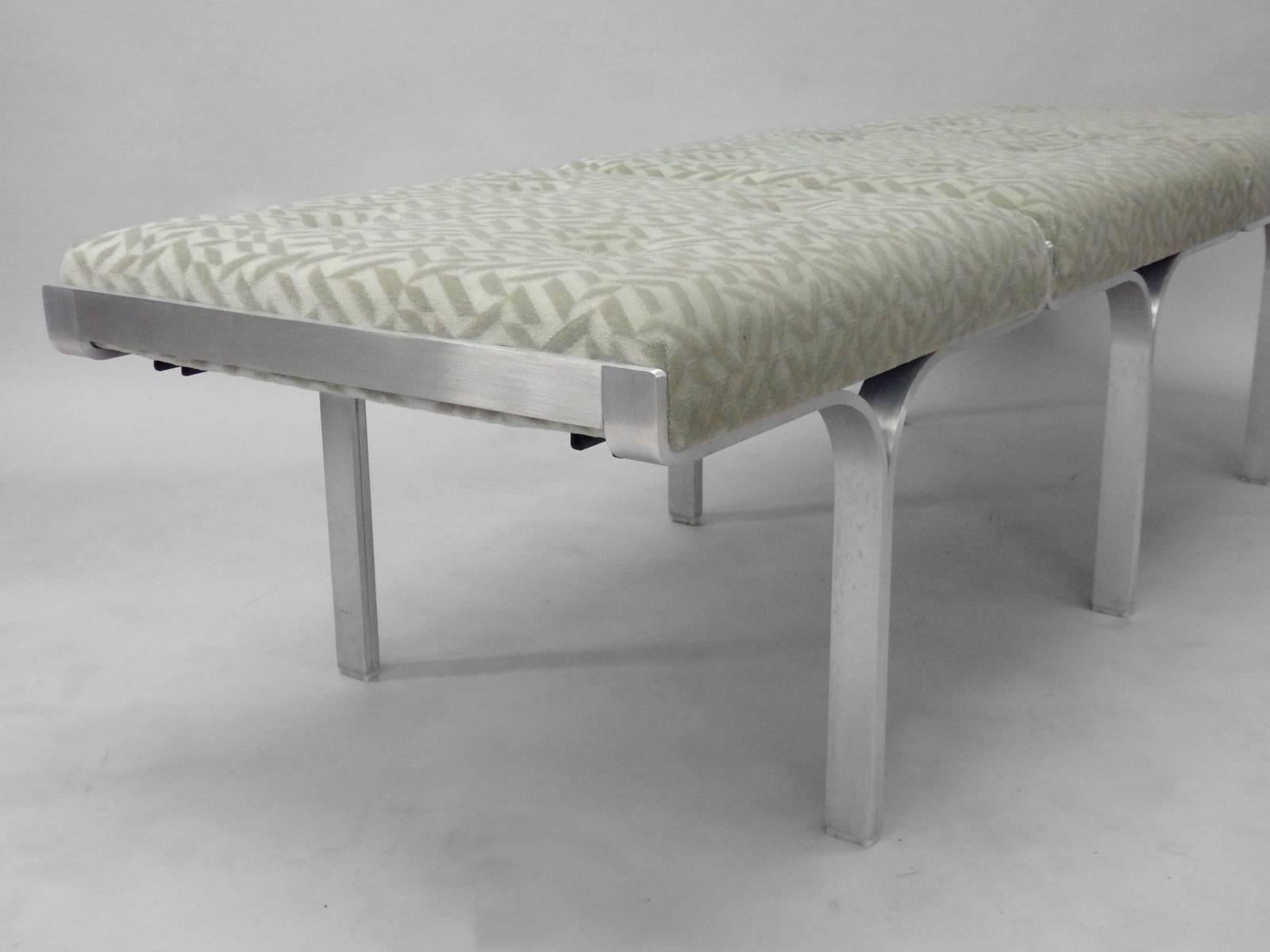 Mid-Century Modern John Behringer Three-Seat Aluminium Link Bench in Knoll textile