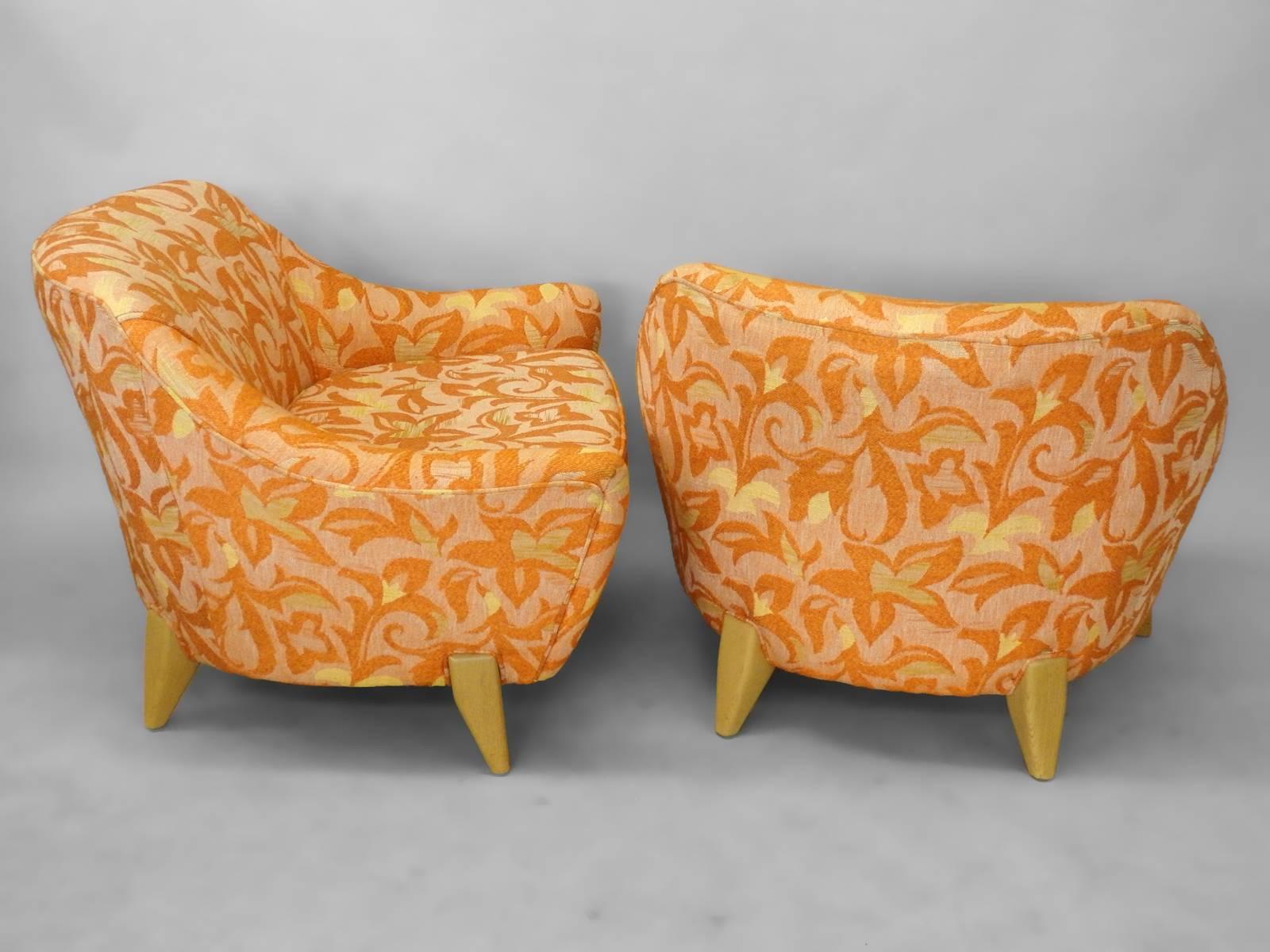 Paul Laszlo attributed low wide California modern lounge chairs.
