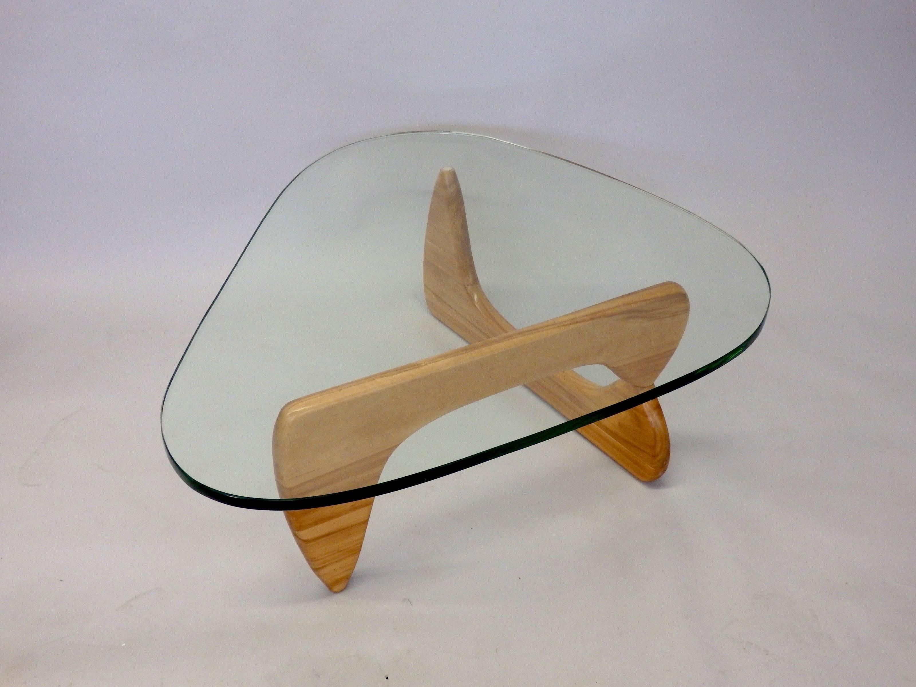 Mid-Century Modern Early 1950s Isamu Noguchi Birch Base Glass Top Coffee Table