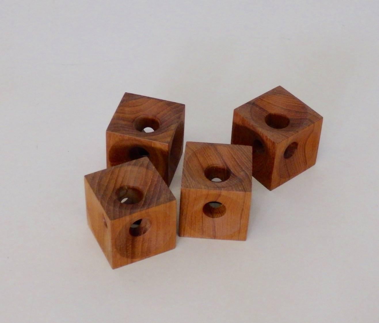 Hand-Crafted Four Multi Hole Dansk style Teak Candle Stands Marked E.H. Denmark