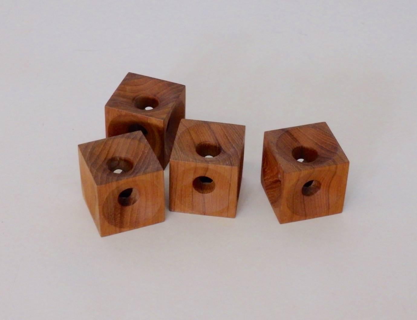 American Four Multi Hole Dansk style Teak Candle Stands Marked E.H. Denmark