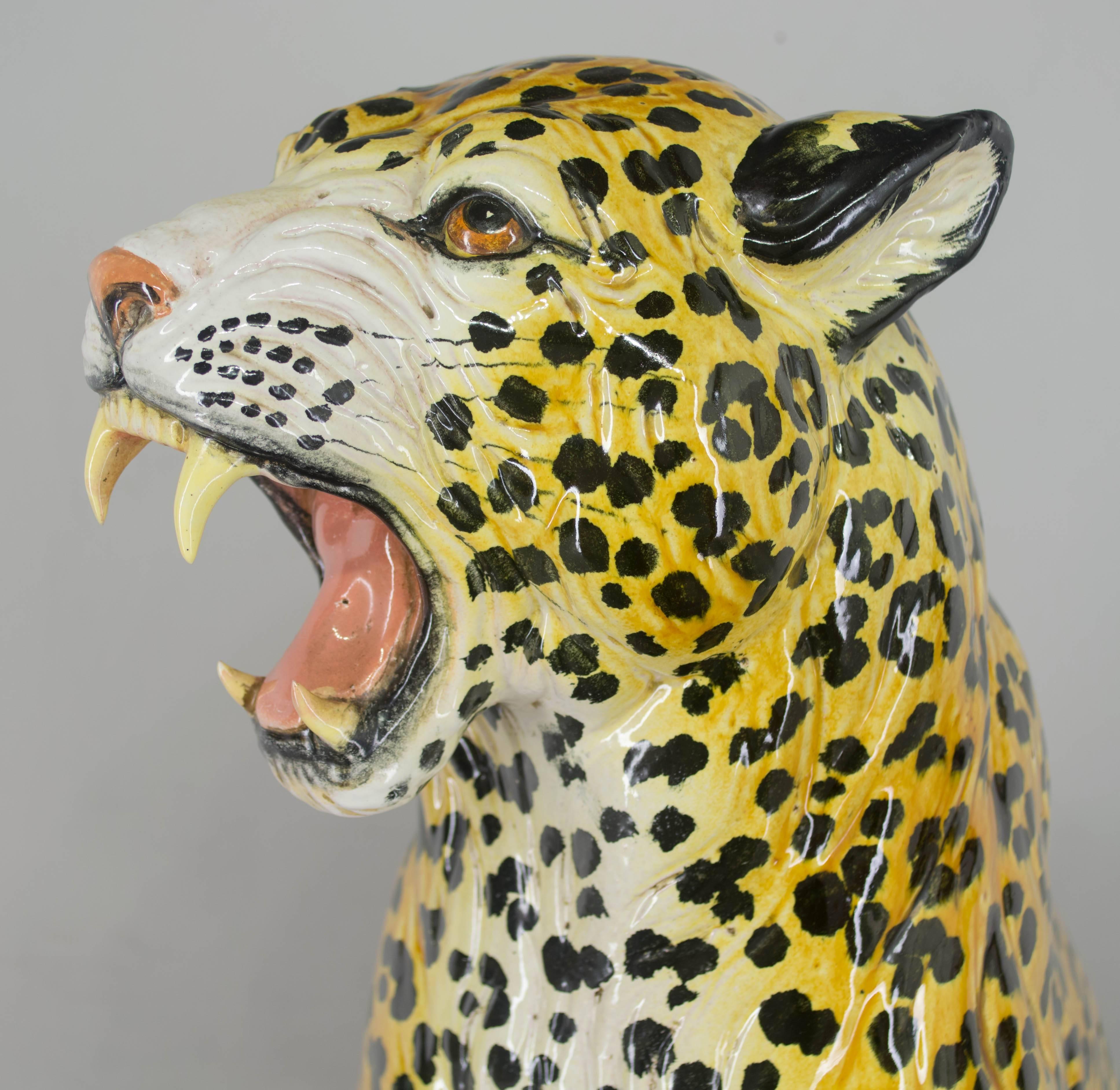 Italian Ceramic Leopard In Excellent Condition In Winter Park, FL