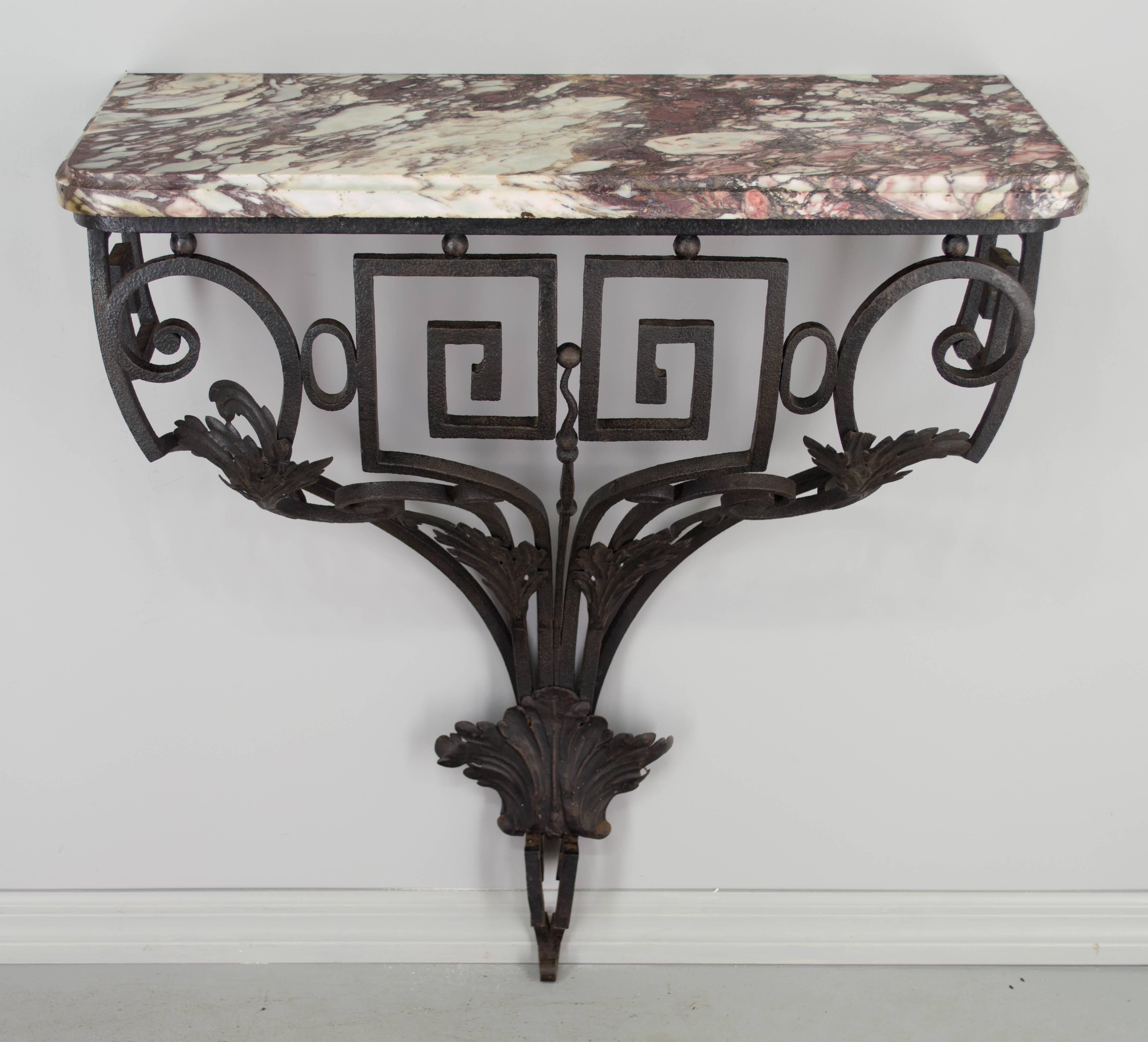 French Louis XVI French Iron Console with marble top In Good Condition In Winter Park, FL