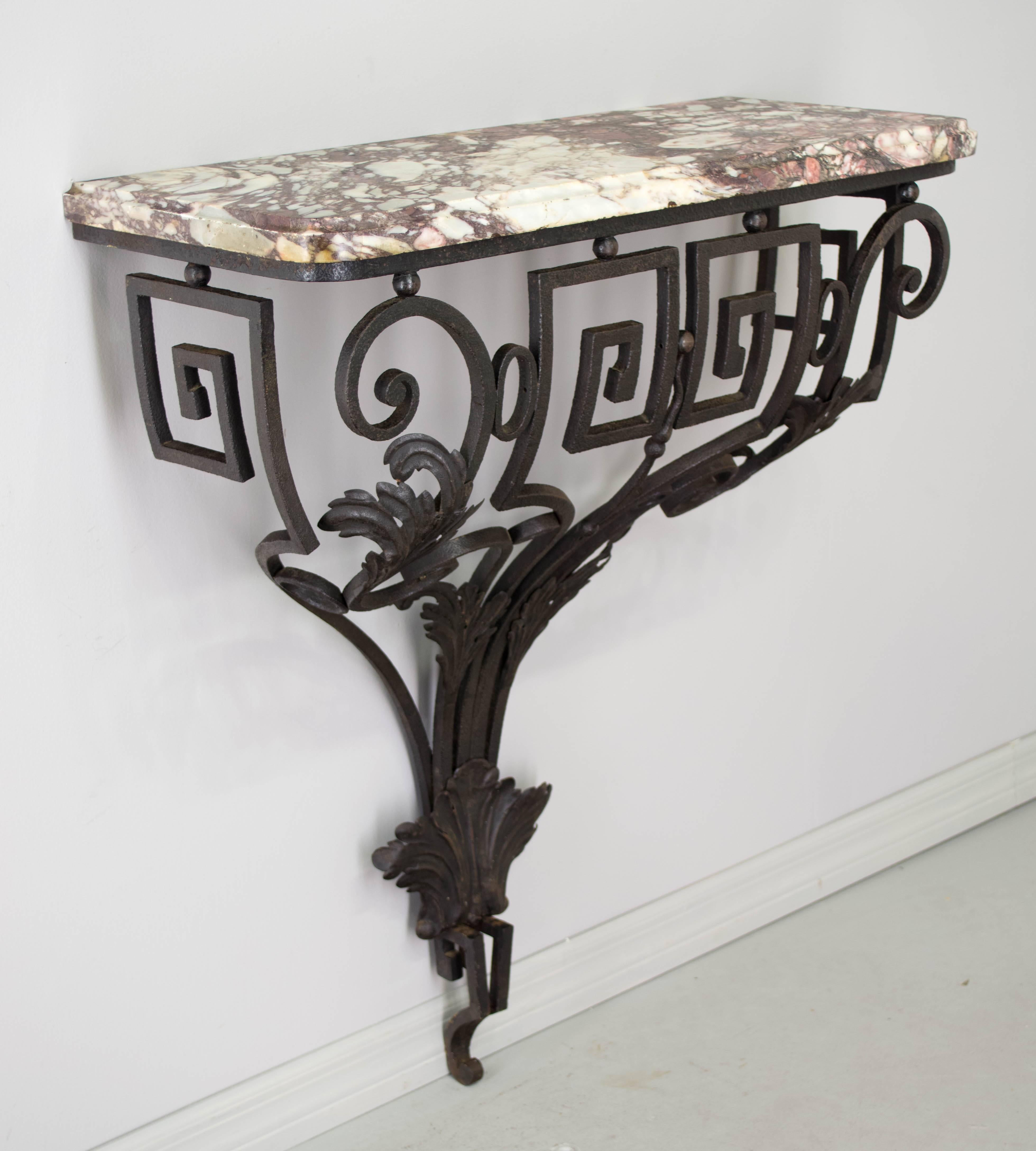 18th Century French Louis XVI French Iron Console with marble top