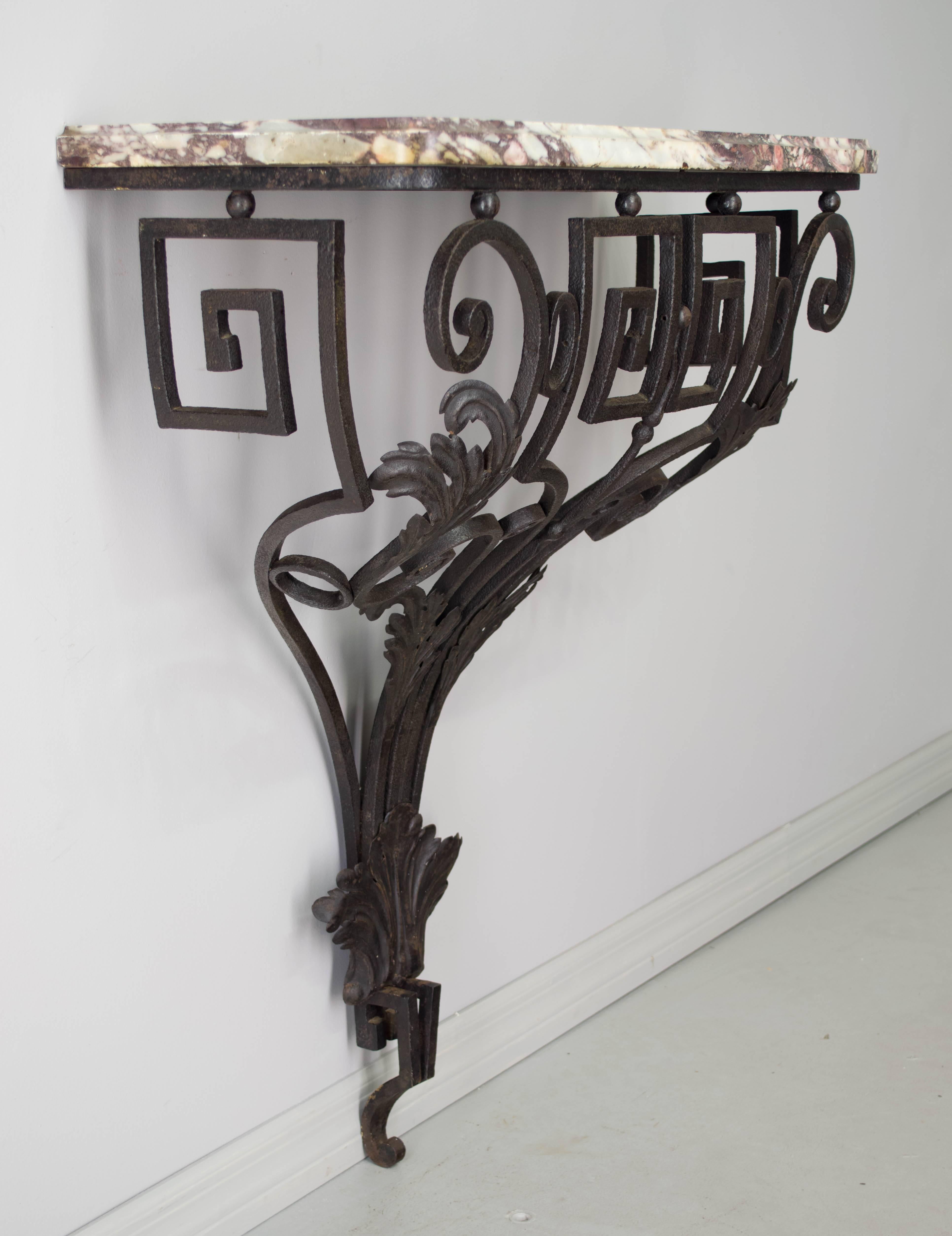 French Louis XVI French Iron Console with marble top 1