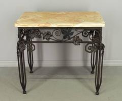 French Art Deco Iron Table with Onyx Top